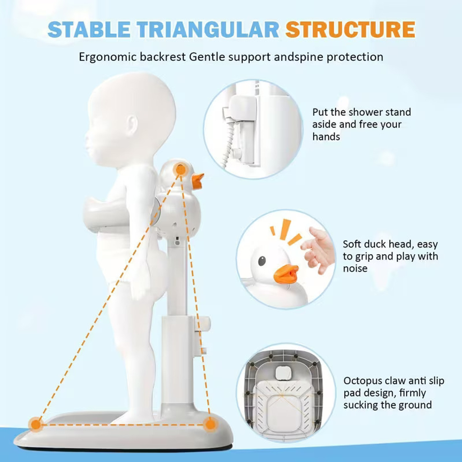 Image of SUNNIFA Baby Bath Shower Stand Adjustable & Foldable | Anti-Slip Stable Base Baby Bath Seat