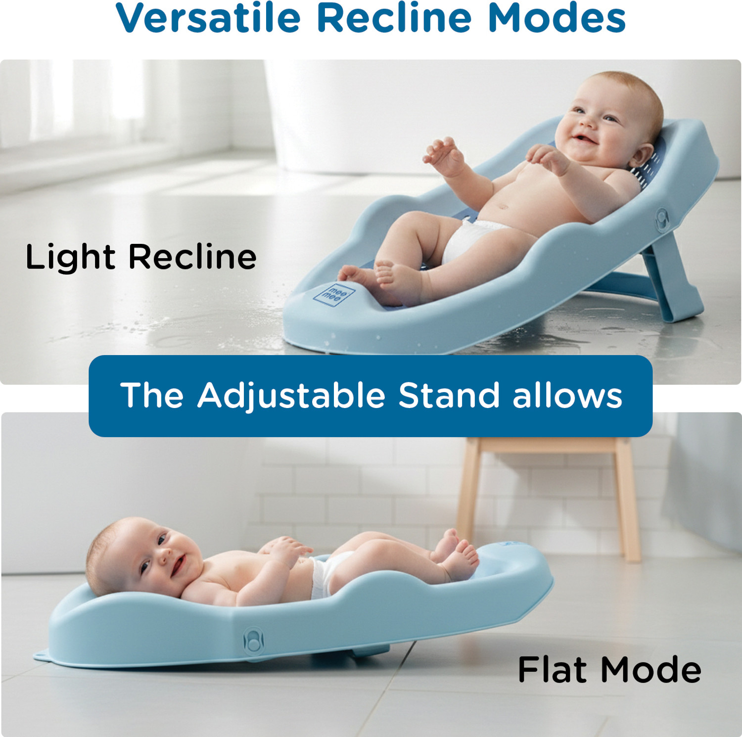 Image of MeeMee Mini Spa Baby Bath Chair with Spine Support Gel Shield & Adjustable Recline Baby Bath Seat (Blue)