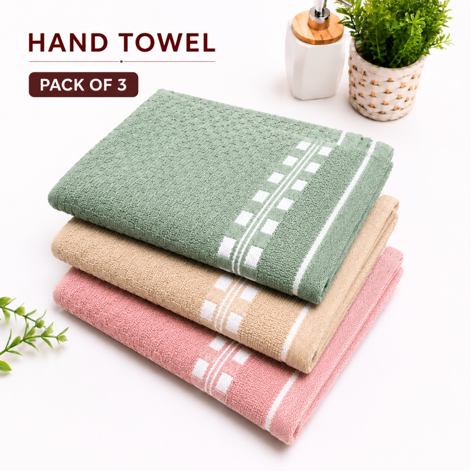 Image of ASIAR Cotton 500 GSM Hand Towel (Pack of 3)