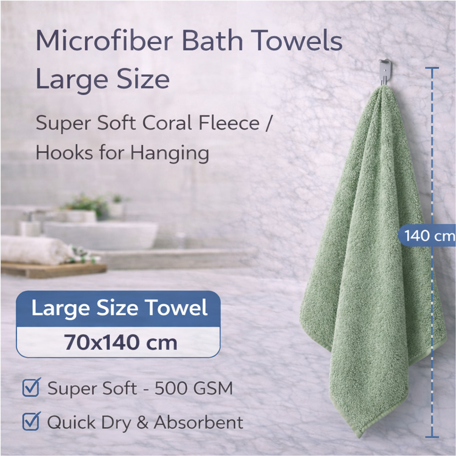 Image of KRIOVELLEA Microfiber 500 GSM Bath, Beach, Sport Towel