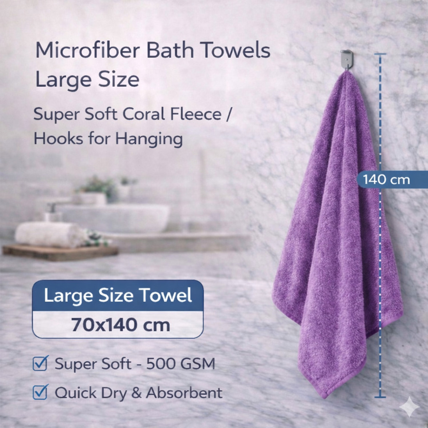 Image of KRIOVELLEA Microfiber 500 GSM Bath, Beach, Hair, Sport Towel