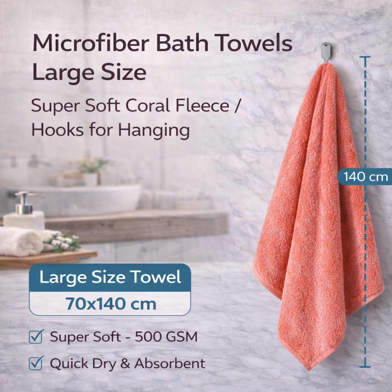 Image of KRIOVELLEA Microfiber 500 GSM Bath, Sport, Beach Towel