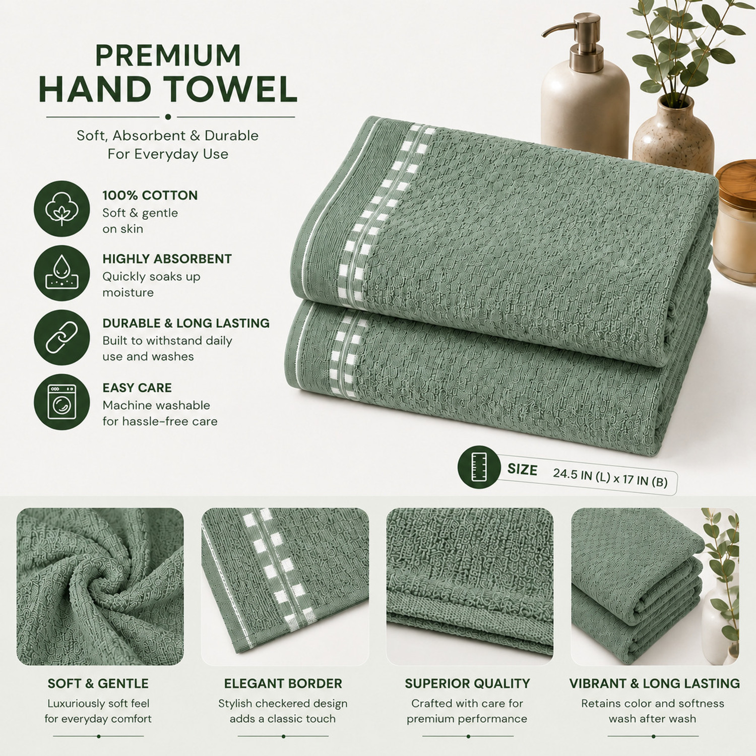 Image of TURBOMAX Cotton 490 GSM Face, Hand Towel (Pack of 3)