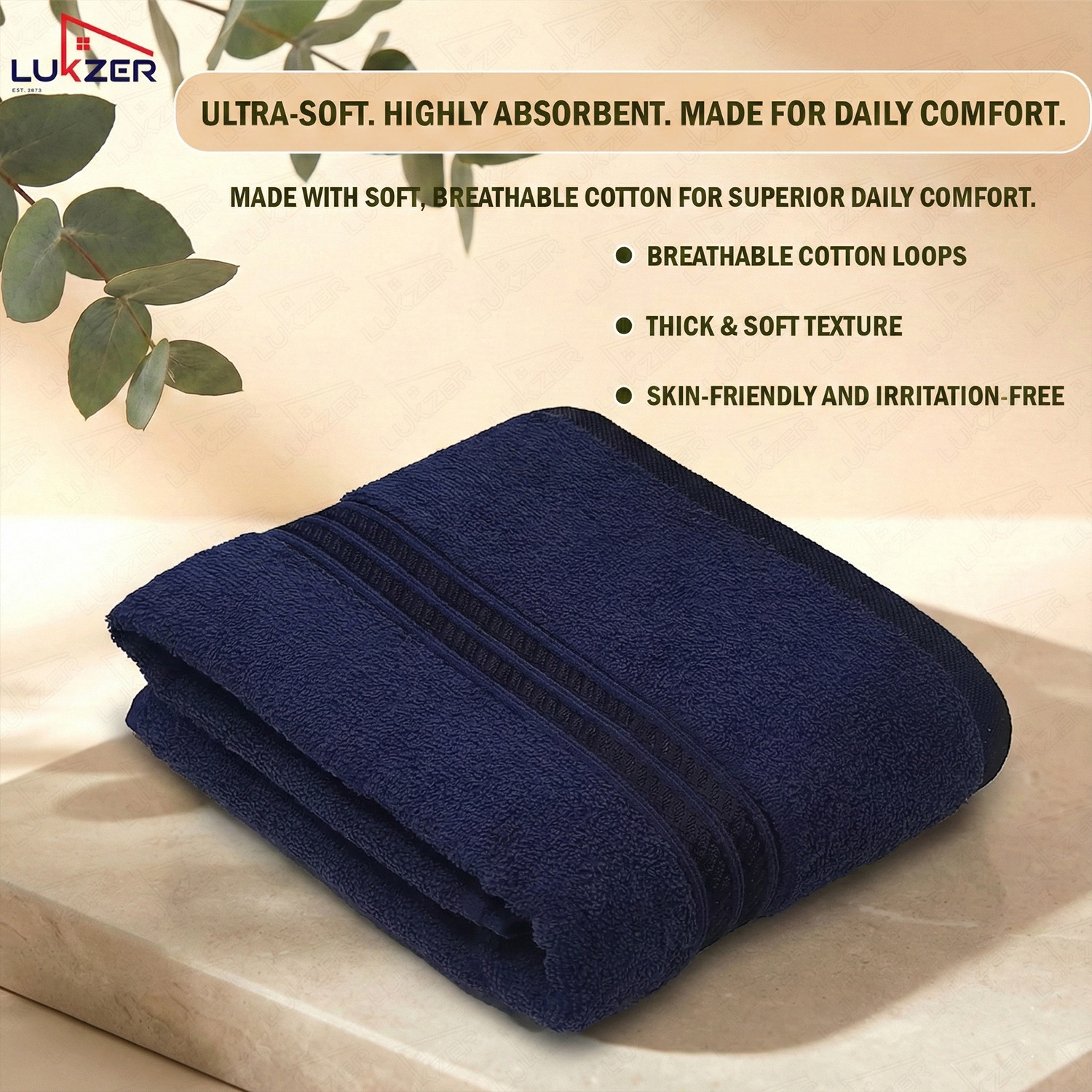 Image of LUKZER Cotton 400 GSM Bath Towel