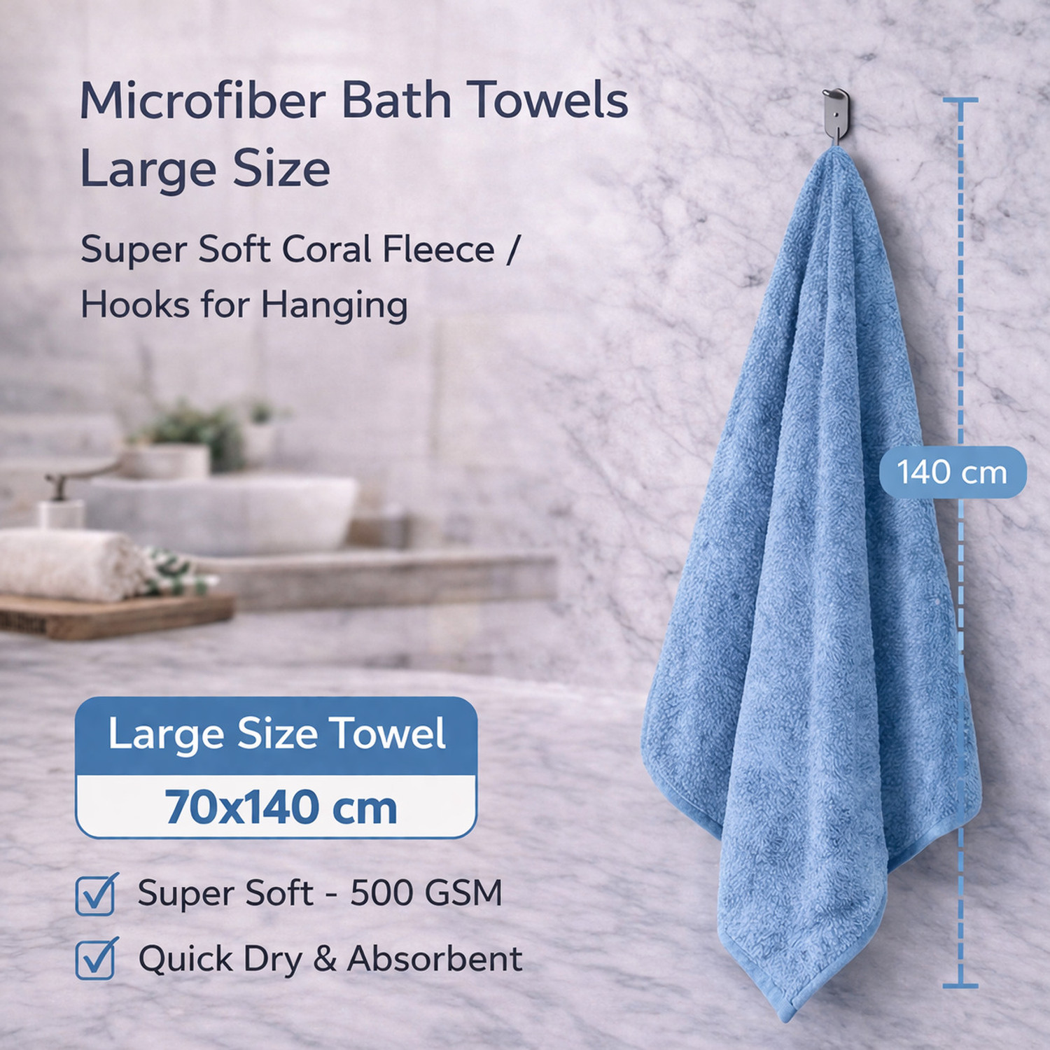 Image of KRIOVELLEA Microfiber 500 GSM Bath, Beach, Sport Towel