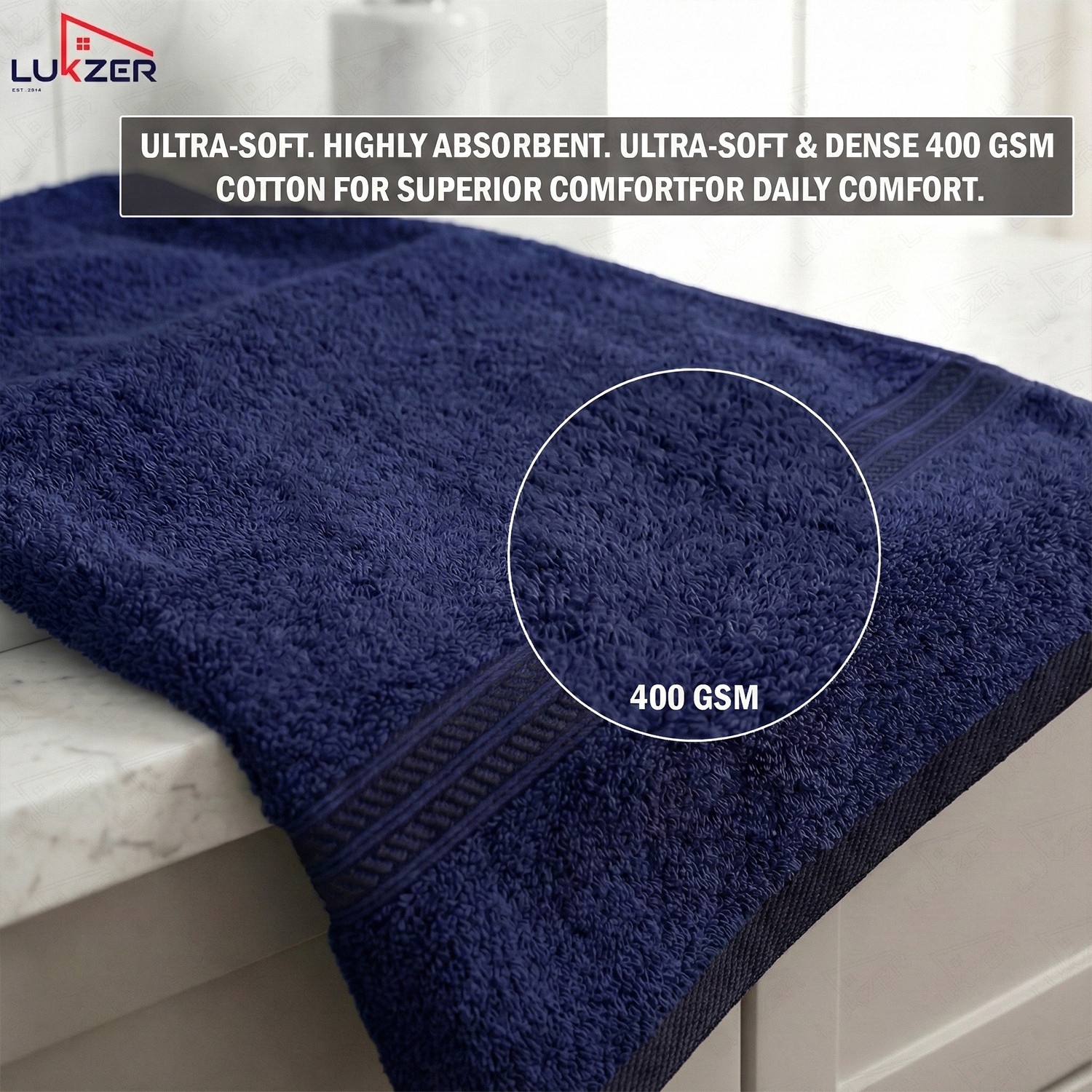 Image of LUKZER Cotton 400 GSM Bath Towel