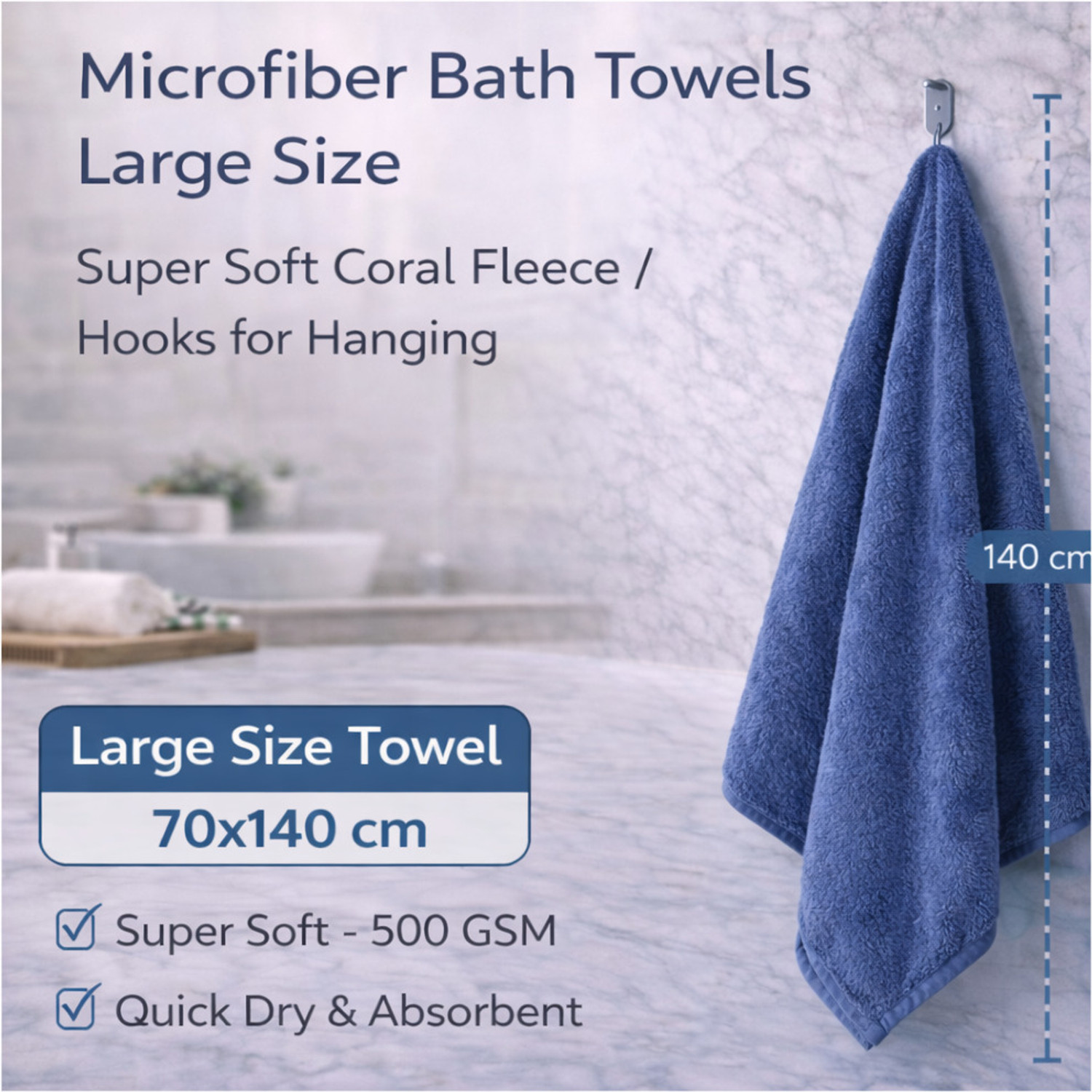 Image of KRIOVELLEA Microfiber 500 GSM Bath, Sport, Beach Towel