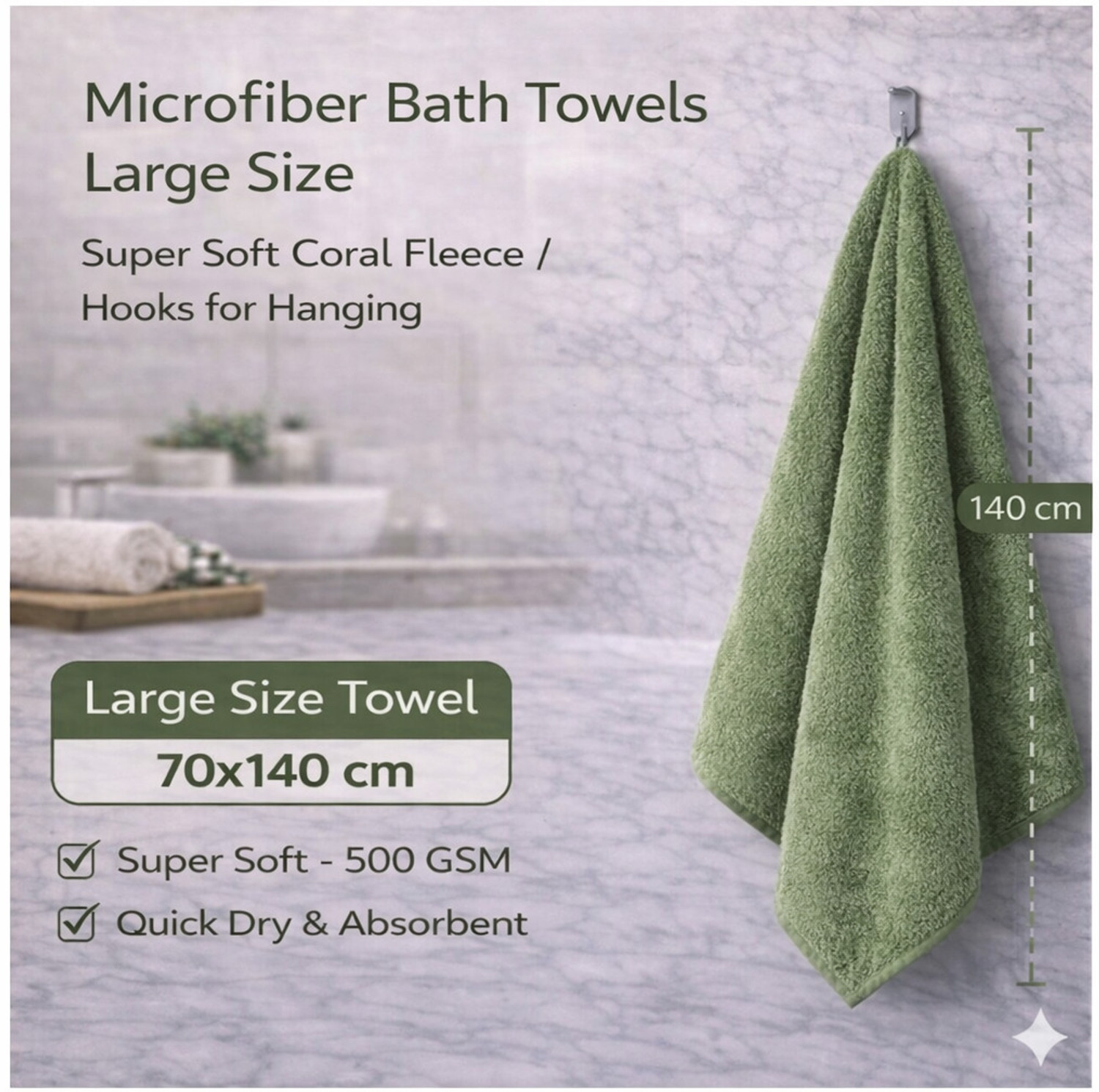Image of KRIOVELLEA Microfiber 500 GSM Bath, Beach, Sport Towel