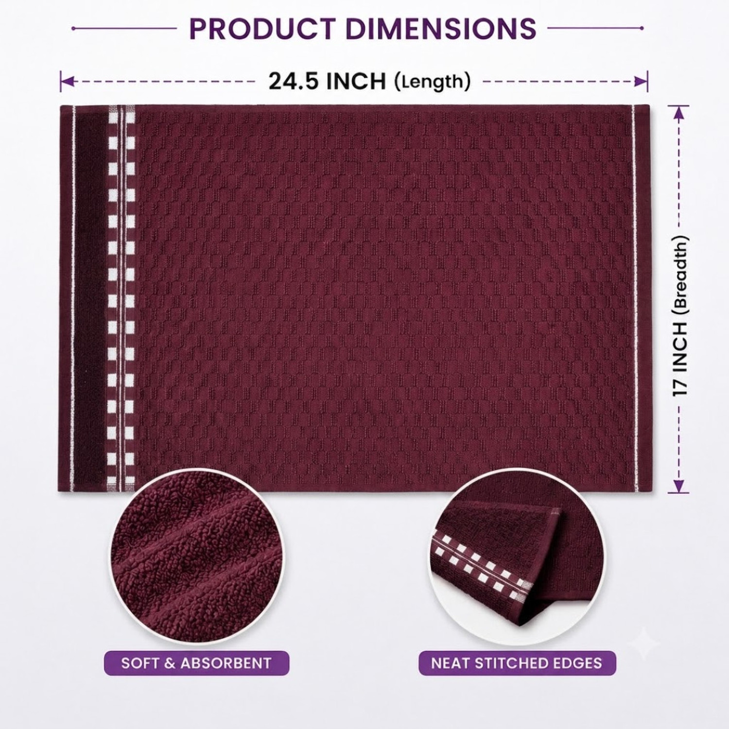 Image of TURBOMAX Cotton 490 GSM Face, Hand Towel (Pack of 3)