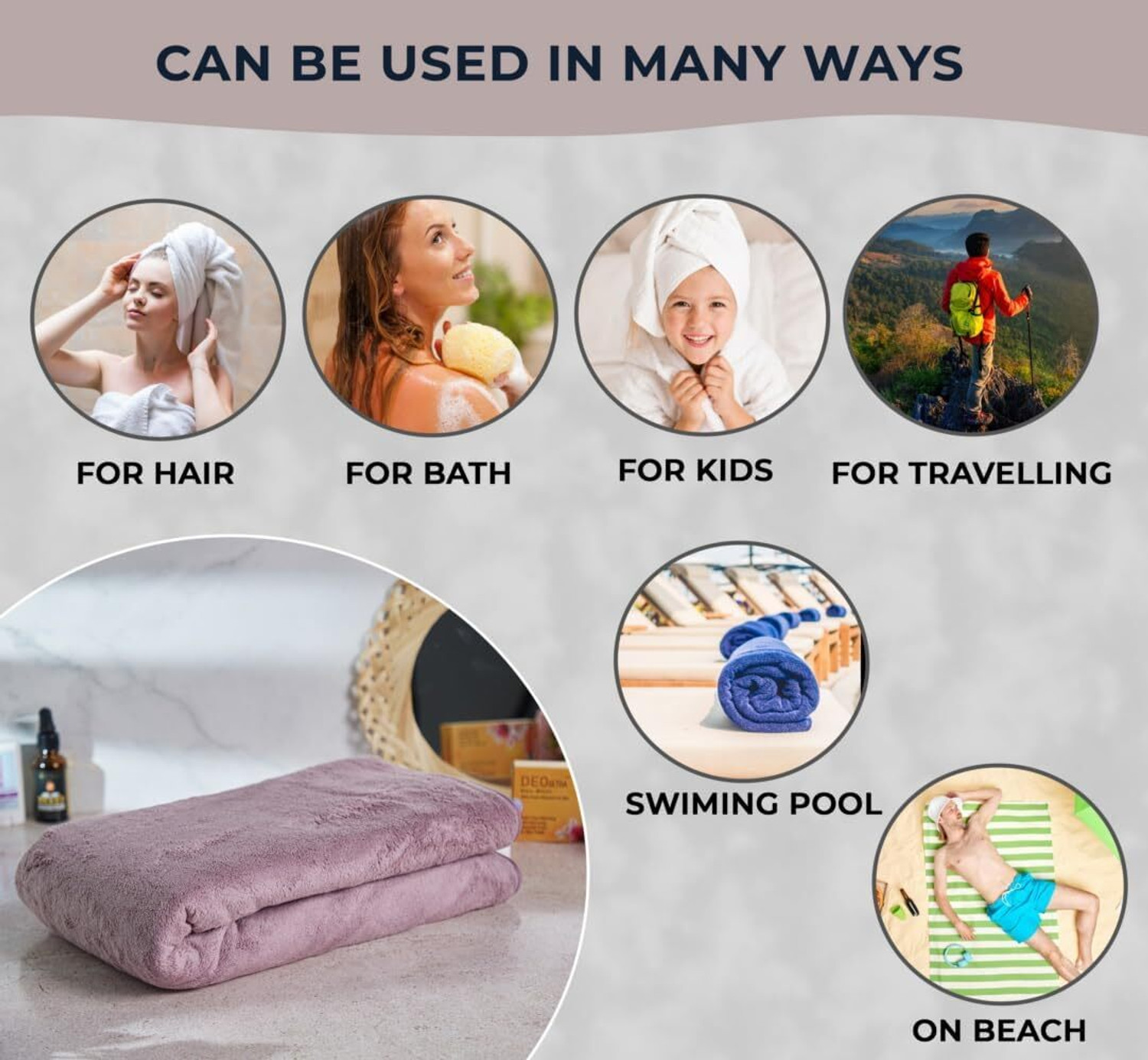 Image of KRIOVELLEA Microfiber 500 GSM Bath, Sport, Beach Towel Set
