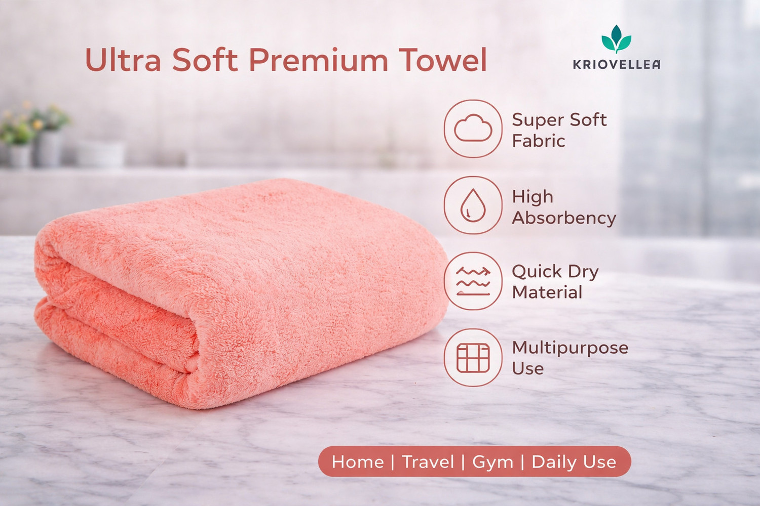 Image of KRIOVELLEA Microfiber 500 GSM Bath, Sport, Beach Towel