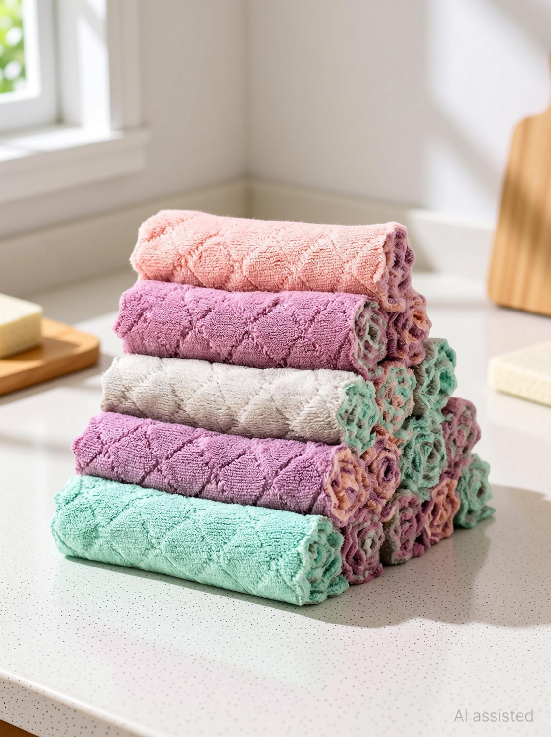 Image of UNCOMMON Kitchen Microfibre Cleaning Clothes, Highly Absorbent, Very Soft, Multi-Purpose Wash Cloth for Kitchen, Car, Window, Stainless Steel, Silverware, Pack of 8 (ReUsable, 27*16 cms) Multicolor Cloth Napkins
