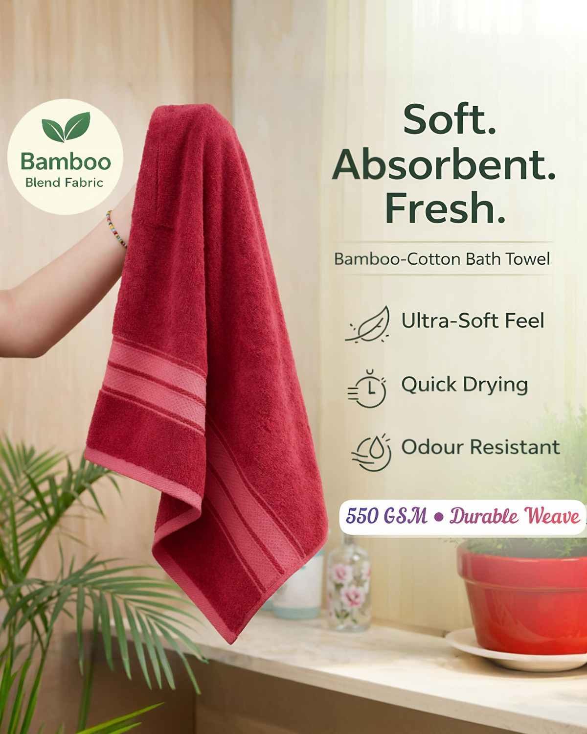 Image of PUVOLO Bamboo, Cotton 550 GSM Bath Towel