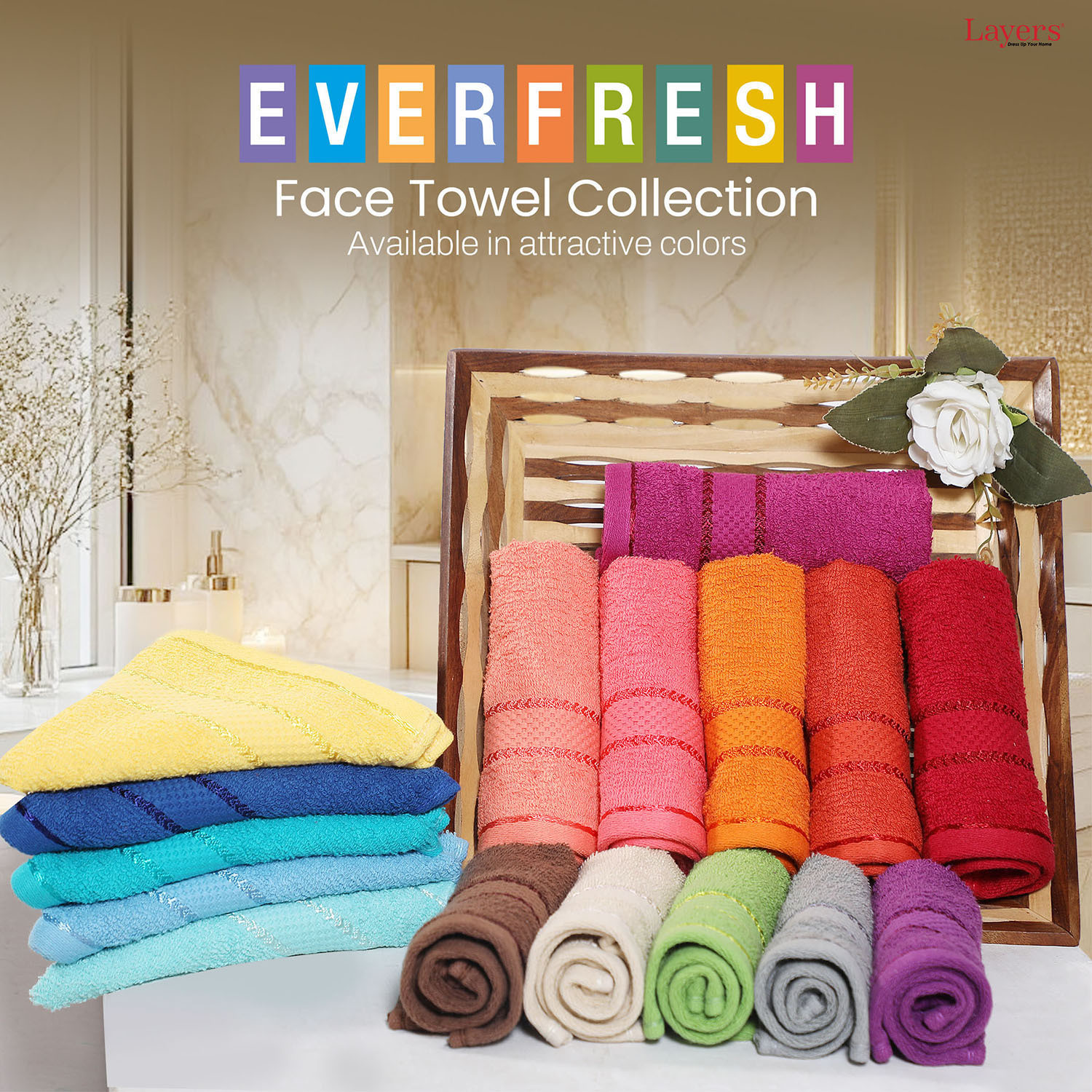 Image of Layers Cotton 380 GSM Face Towel Set (Pack of 12)