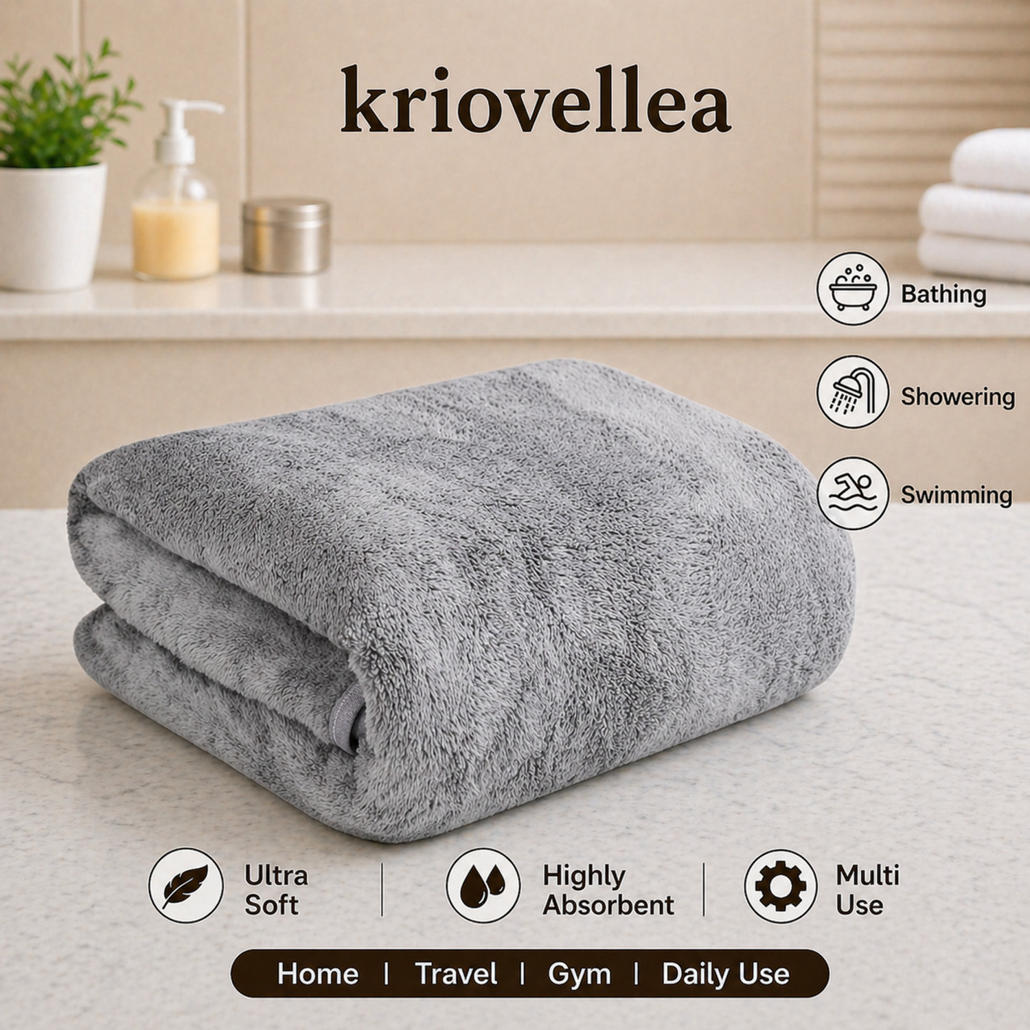 Image of KRIOVELLEA Microfiber 500 GSM Bath, Beach, Sport Towel