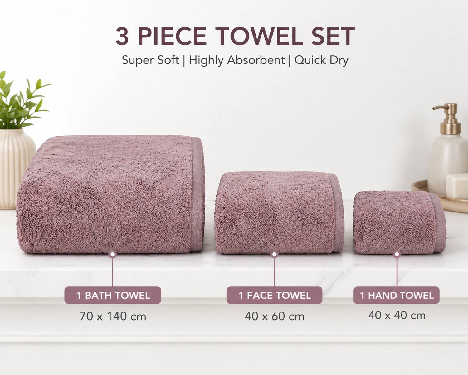 Fezora Microfiber 350 GSM Bath, Face, Hand Towel Set (Pack of 3) - Image 4