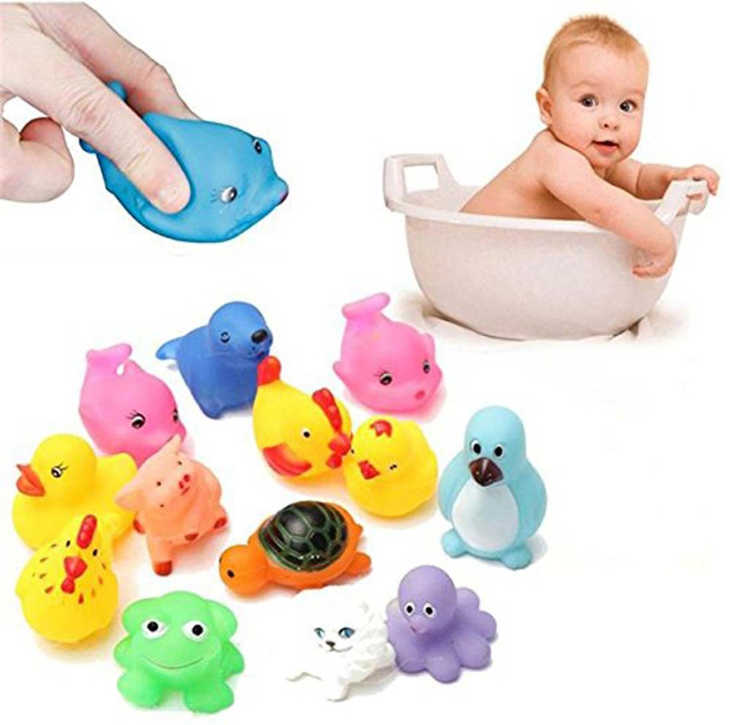 Image of Gomzy 12 pcs animal soft and cute bath chu chu toy for little kids Bath Toy