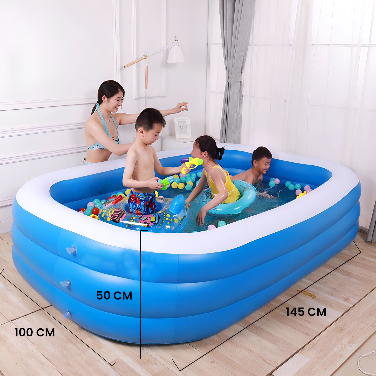Image of SYGA Rectangular Inflatable Swimming Pool, 3-Layer Extra-Thick Kiddie Pool for Kids