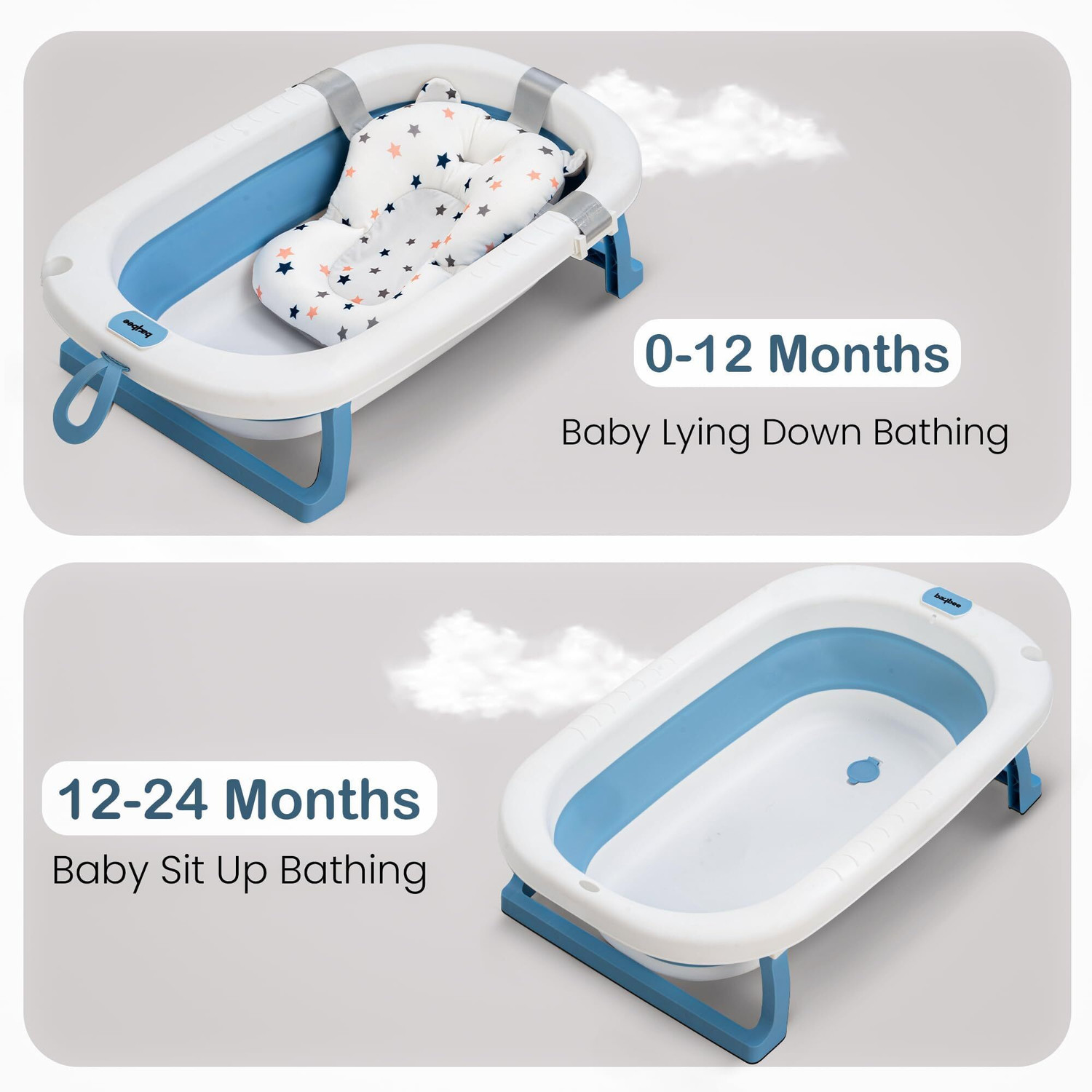 Image of baybee Foldable baby bathtub for kids 0-5 year with Anti-slip base and Support Cushion