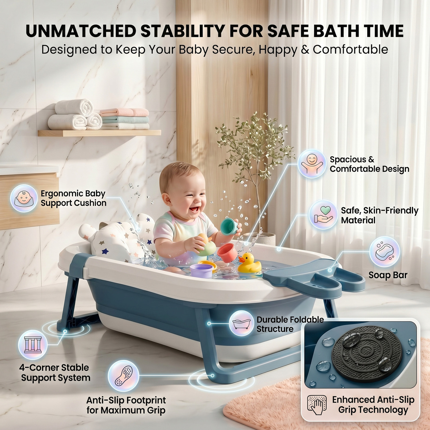 Image of StarAndDaisy New Born Baby Folding Bathtub with Cushion & Shop Bar for 0 to 2 Years