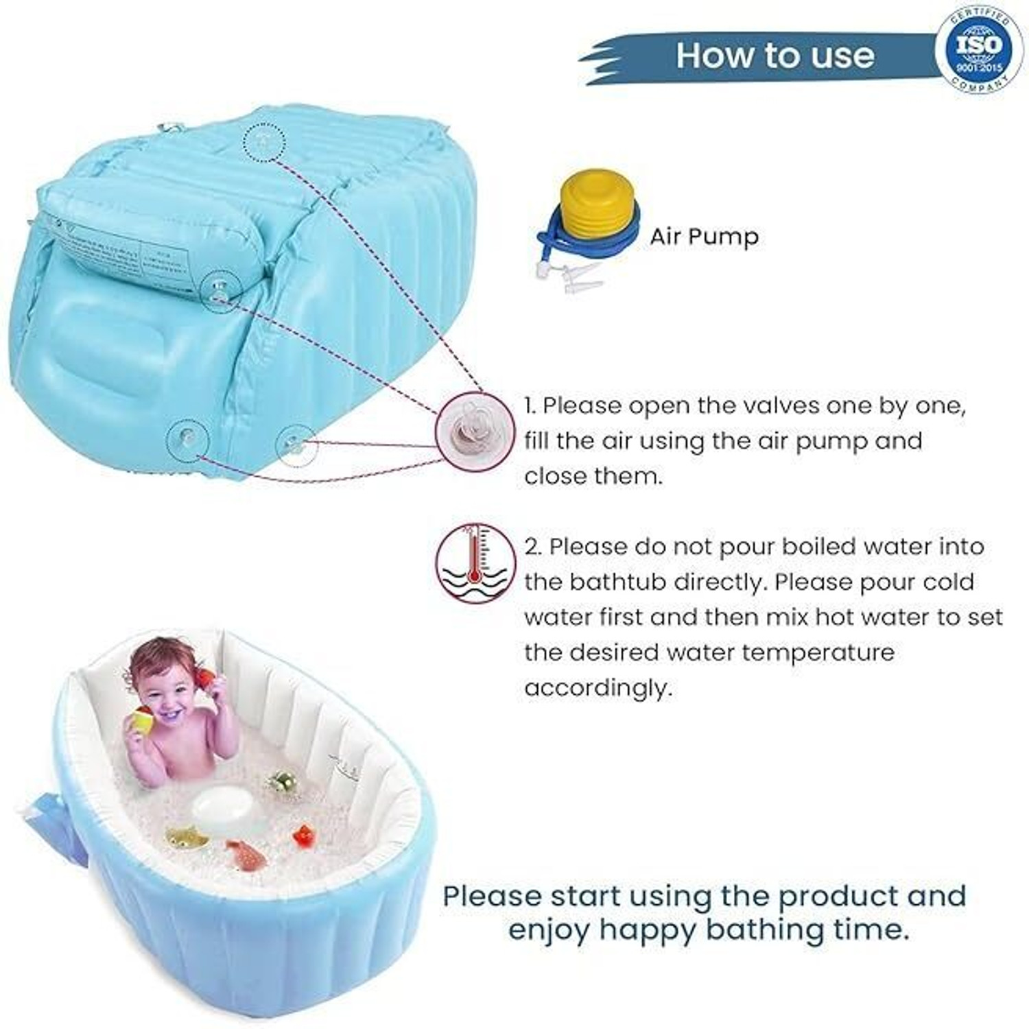 Image of Safe-o-kid Non-Slip, Travel-Friendly, Foldable Inflatable Baby Bath Tub With Air Pump