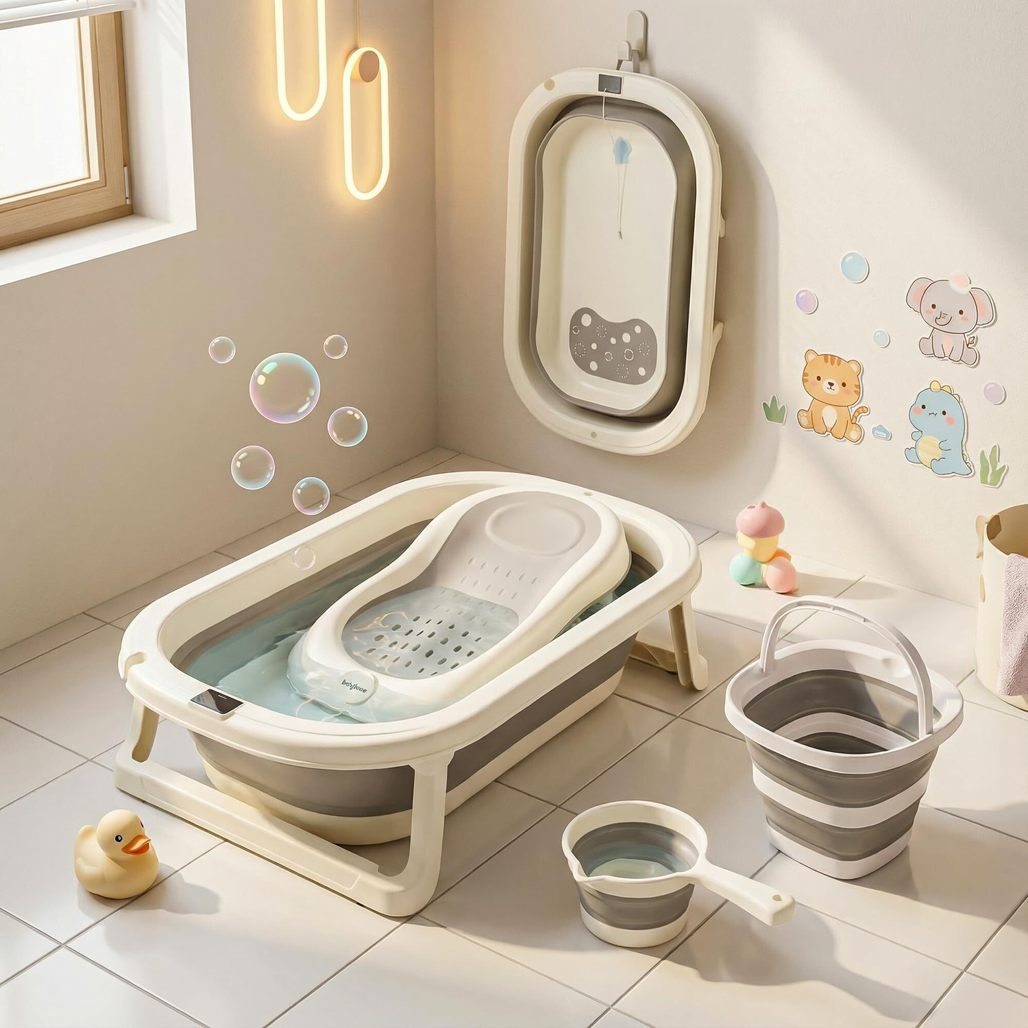 Image of baybee Aquabee Foldable Baby Bath Tub for Kids 0 to 3 Years with Temperature Sensing