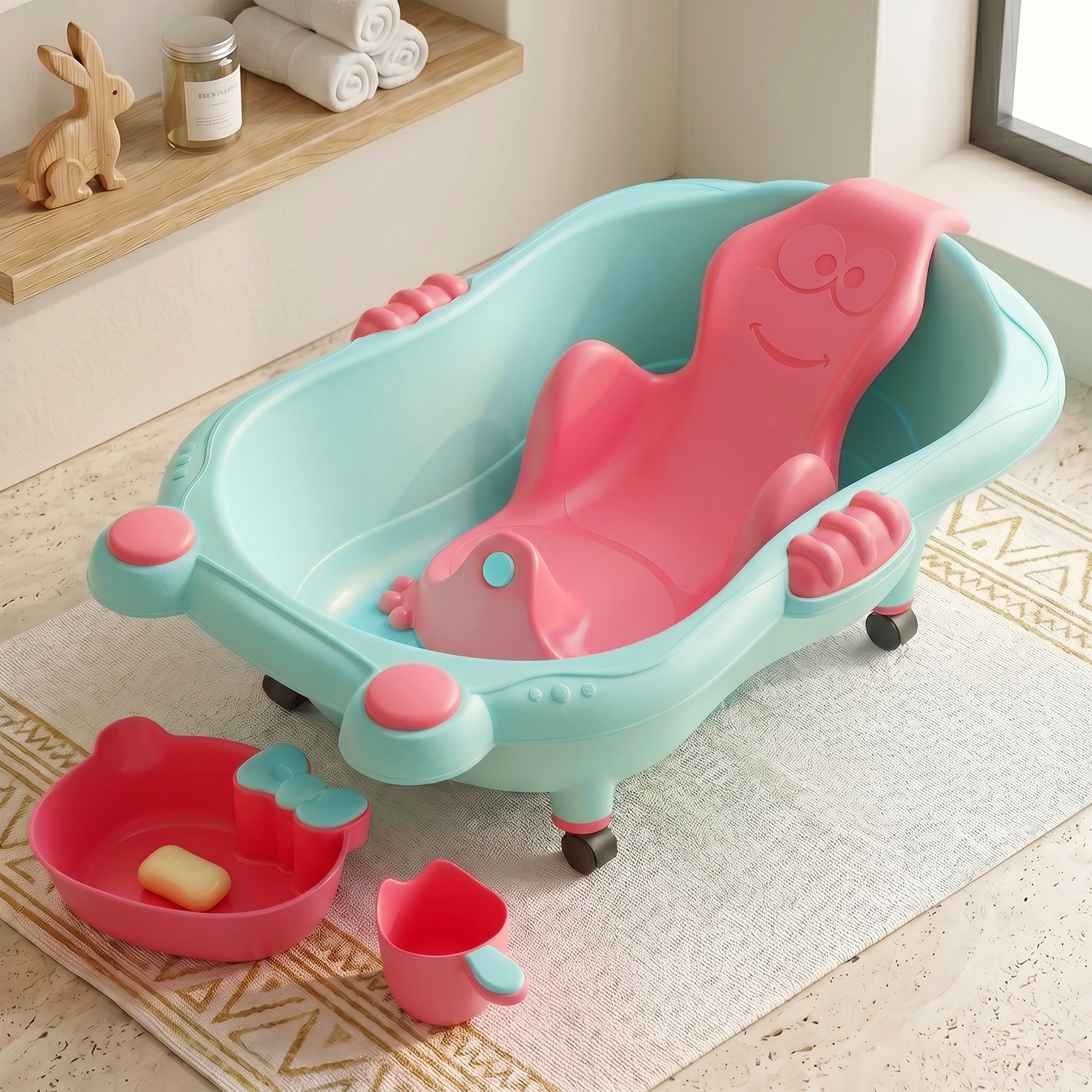 Image of StarAndDaisy Premium Baby Bathtub with Ergonomic Support & Easy-Roll Wheels