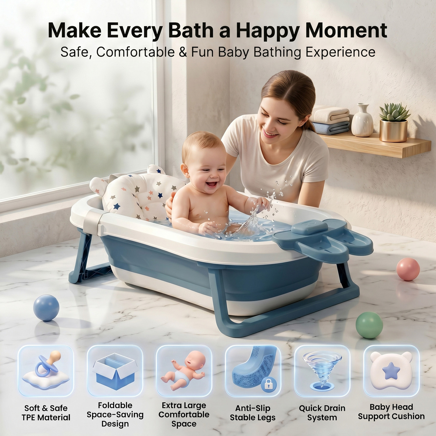 Image of StarAndDaisy New Born Baby Folding Bathtub with Cushion & Shop Bar for 0 to 2 Years