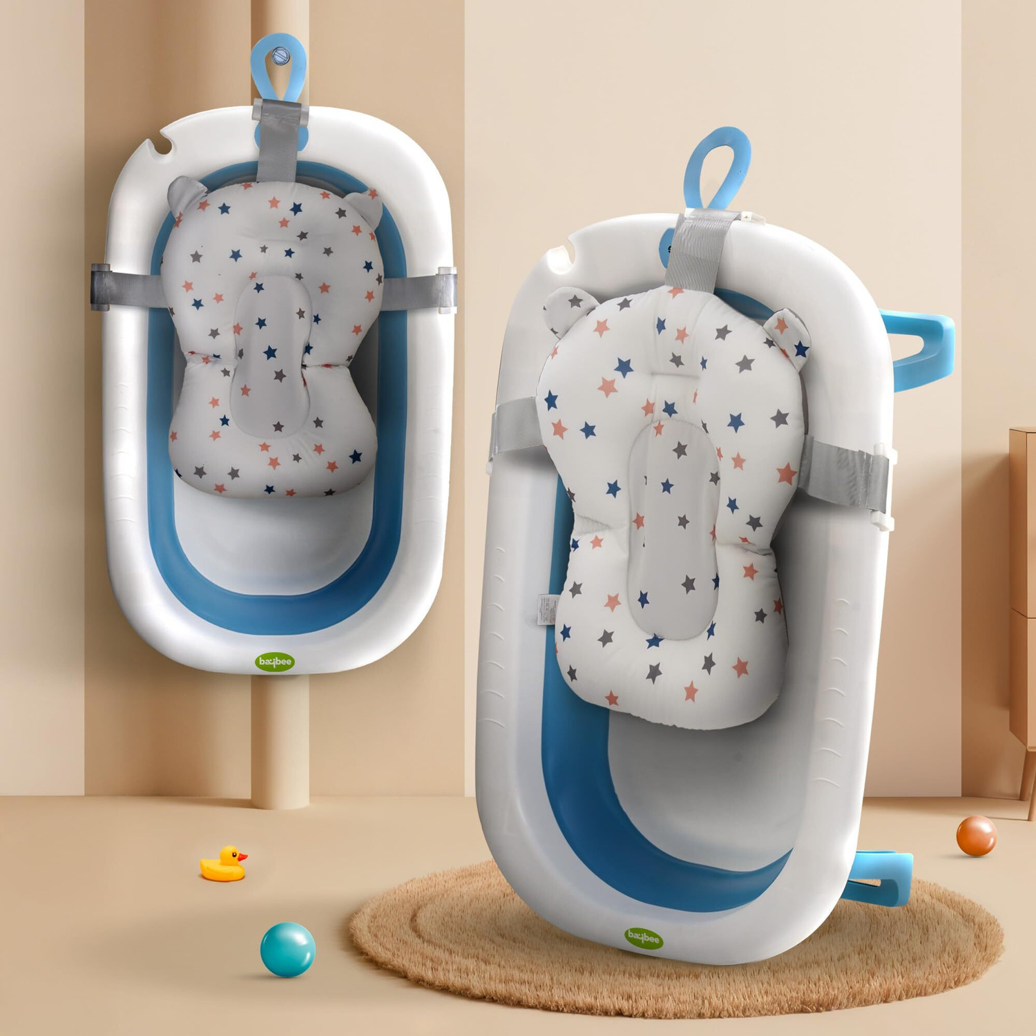 Image of baybee Foldable baby bathtub for kids 0-5 year with Anti-slip base and Support Cushion