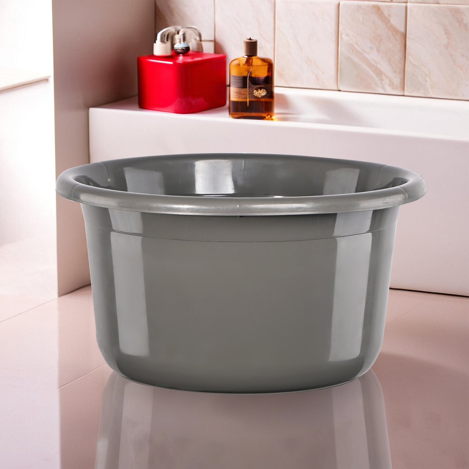 Image of KUBER INDUSTRIES 2 Pcs 25 Ltr Bath Tub Plastic For Home, Washroom & Kitchen | Grey