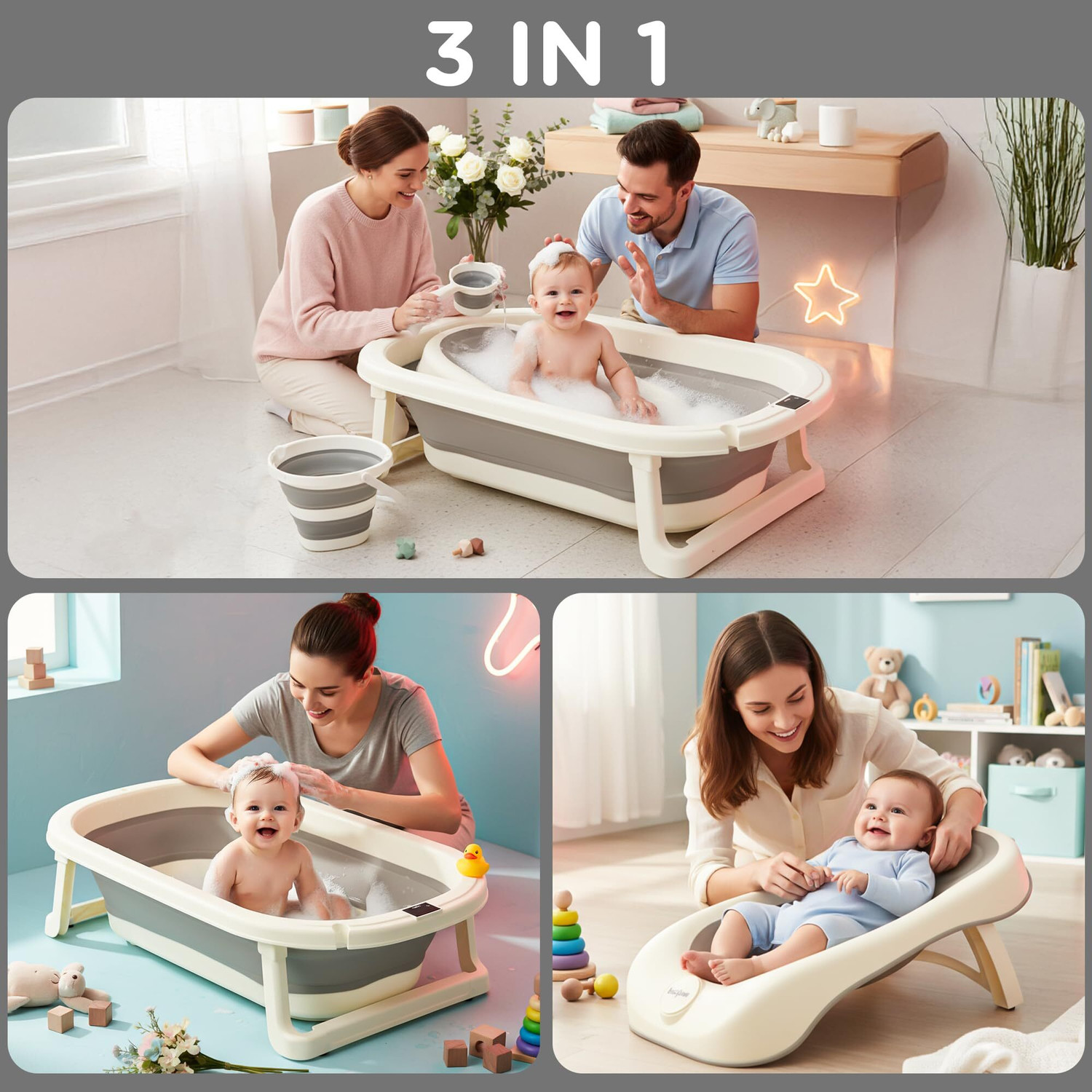 Image of baybee Aquabee Foldable Baby Bath Tub for Kids 0 to 3 Years with Temperature Sensing