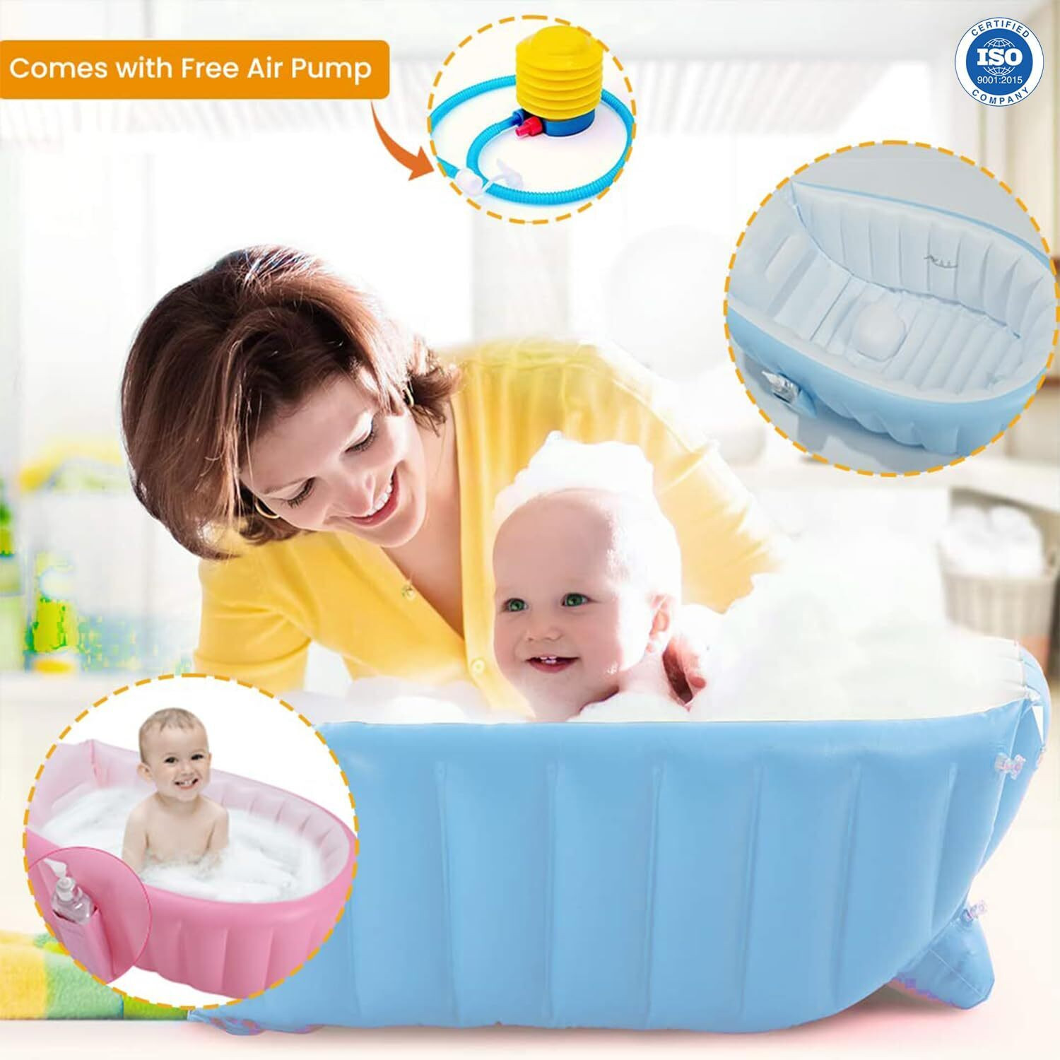 Image of Safe-o-kid Non-Slip, Travel-Friendly, Foldable Inflatable Baby Bath Tub With Air Pump
