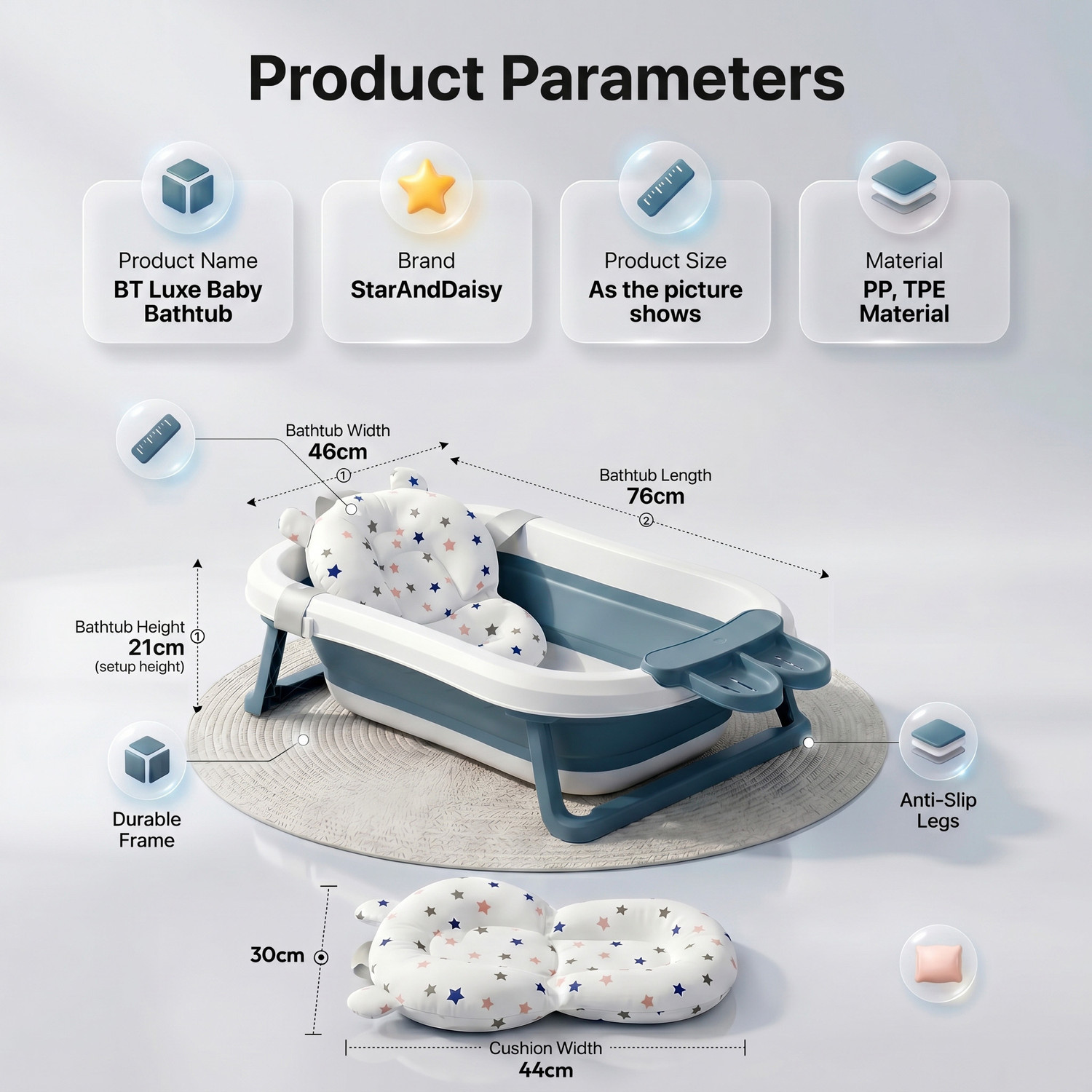 Image of StarAndDaisy New Born Baby Folding Bathtub with Cushion & Shop Bar for 0 to 2 Years