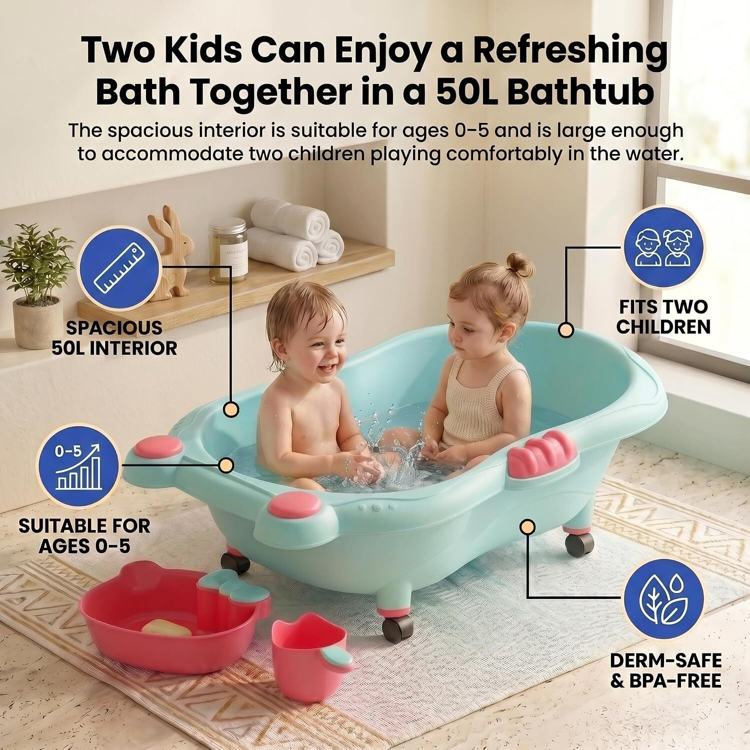 Image of StarAndDaisy Premium Baby Bathtub with Ergonomic Support & Easy-Roll Wheels
