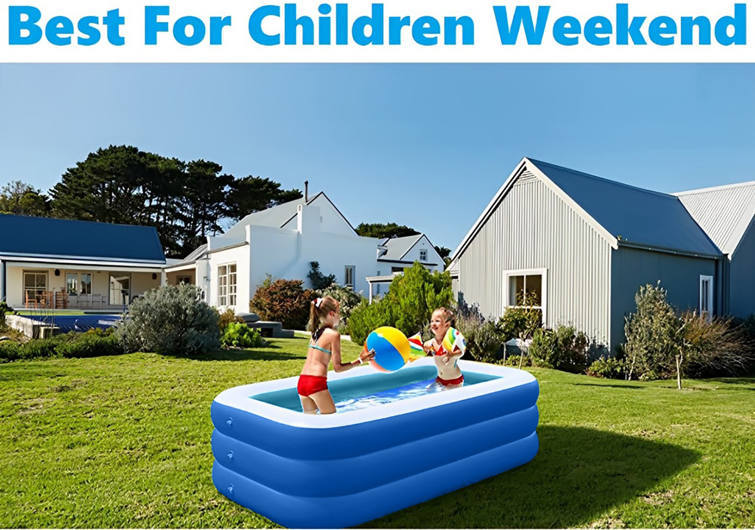 Image of SYGA Rectangular Inflatable Swimming Pool, 3-Layer Extra-Thick Kiddie Pool for Kids
