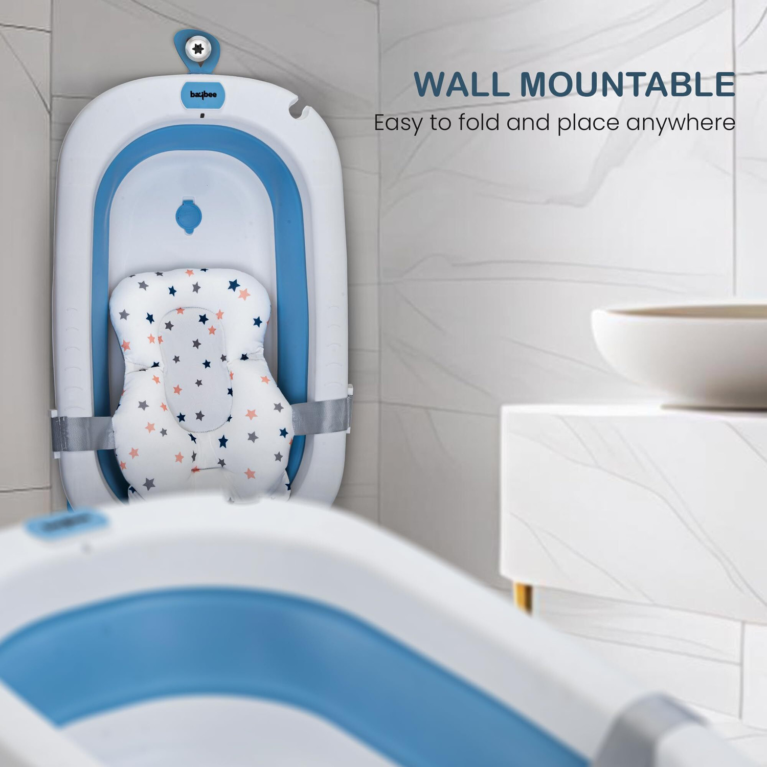 Image of baybee Foldable baby bathtub for kids 0-5 year with Anti-slip base and Support Cushion