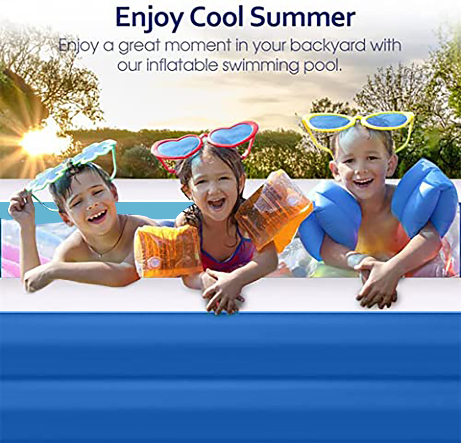 Image of SYGA Rectangular Inflatable Swimming Pool, 3-Layer Extra-Thick Kiddie Pool for Kids
