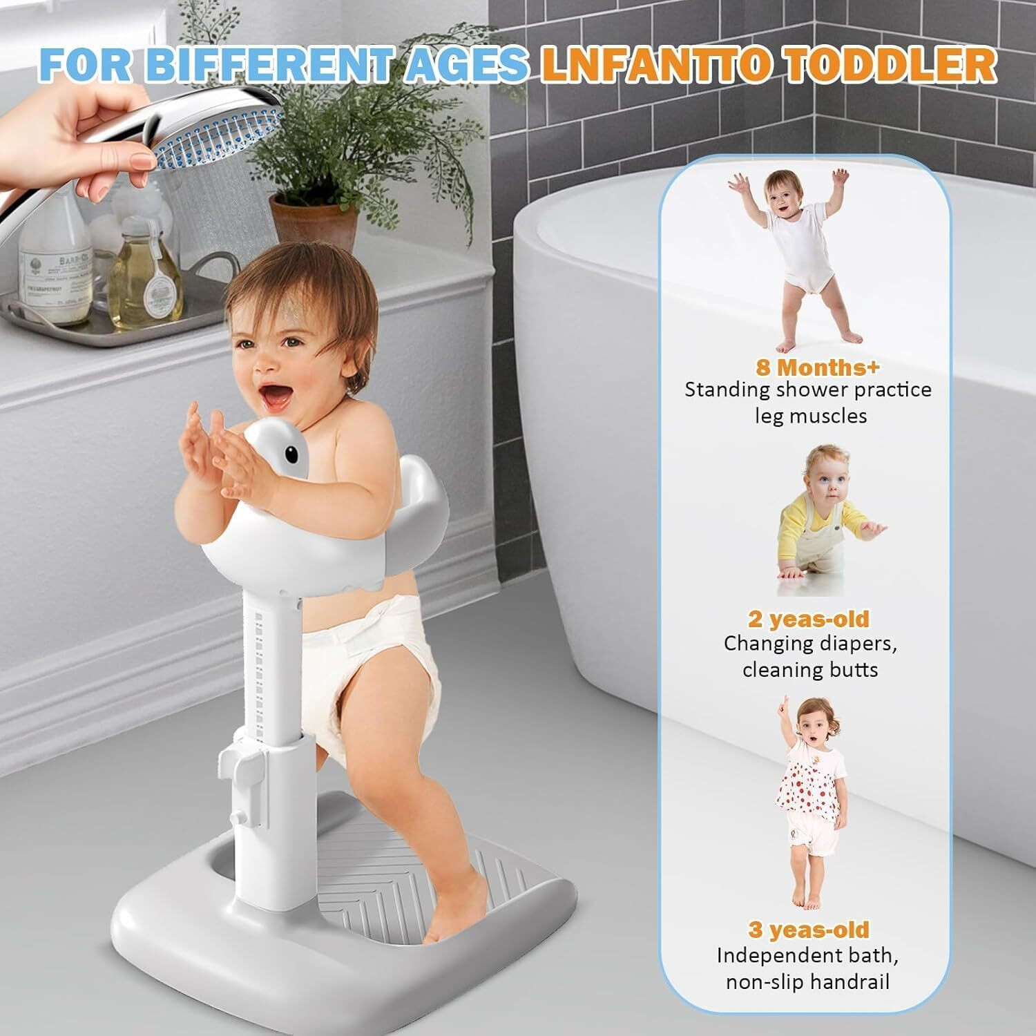 Image of KRISHAV WORLD Adjustable Height Baby Shower Stand with Anti-Slip Base Standing Support Bath