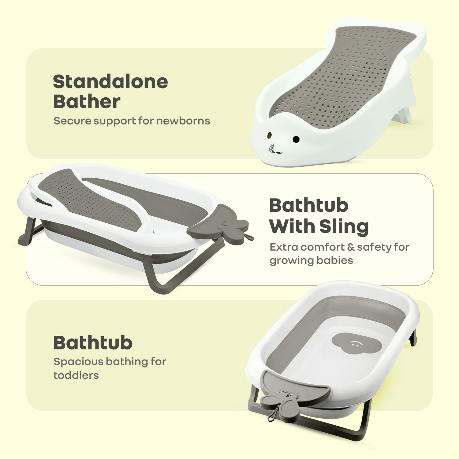 Image of R for Rabbit Bubble Double Bunny Baby Bathtub, Toddlers of 0 to 3 Years Kids Bathtub - Grey