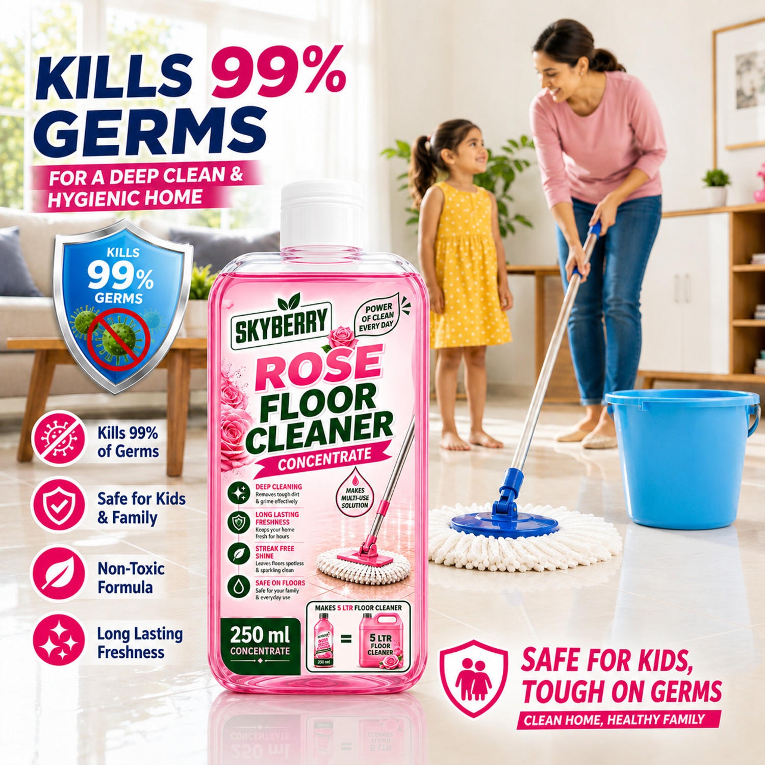 Image of skyberry Concentrated Floor Cleaner | Powerful Cleaning Liquid for Home & Office rose