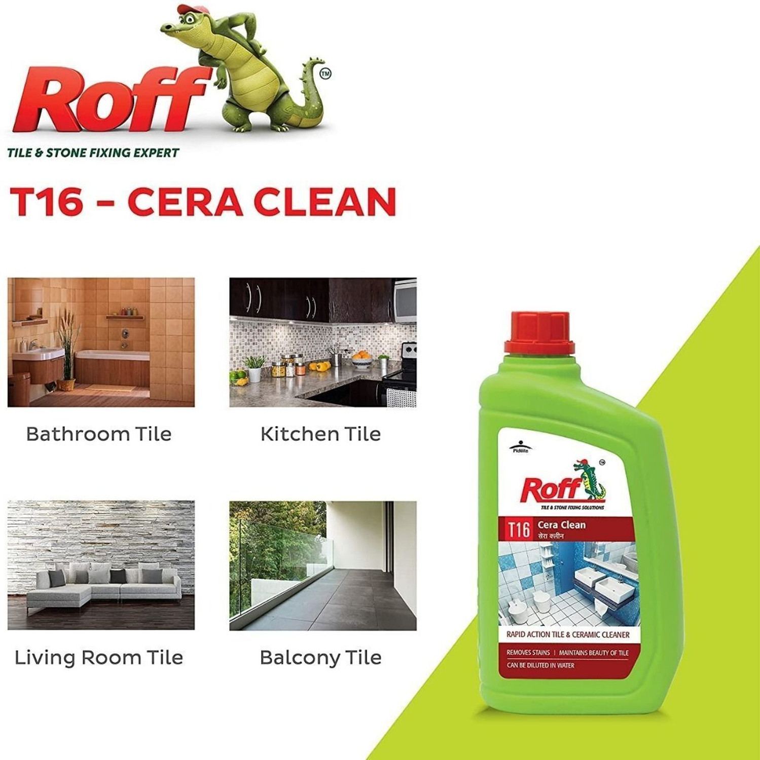 Image of Pidilite Industries Ltd Roff Cera Clean Tile, Floor, Ceramic Cleaner, removes stubborn stains 1L T16 Roff Cera Clean Professional Tile, Floor and Ceramic Cleaner