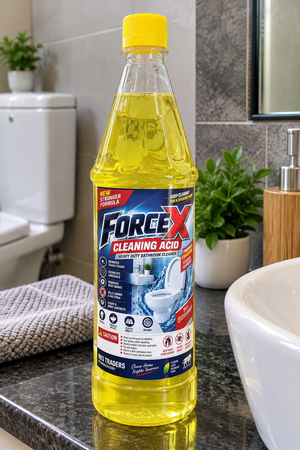 Image of RKSTraders Heavy Duty Toilet & Bathroom Cleaning Acid | Removes Tough Stains, Rust Marks | lemon