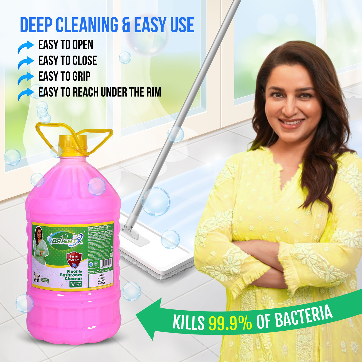 Image of Brightx Deep Cleaning Phenyl For Floor And Bathroom Cleaner Jasmine