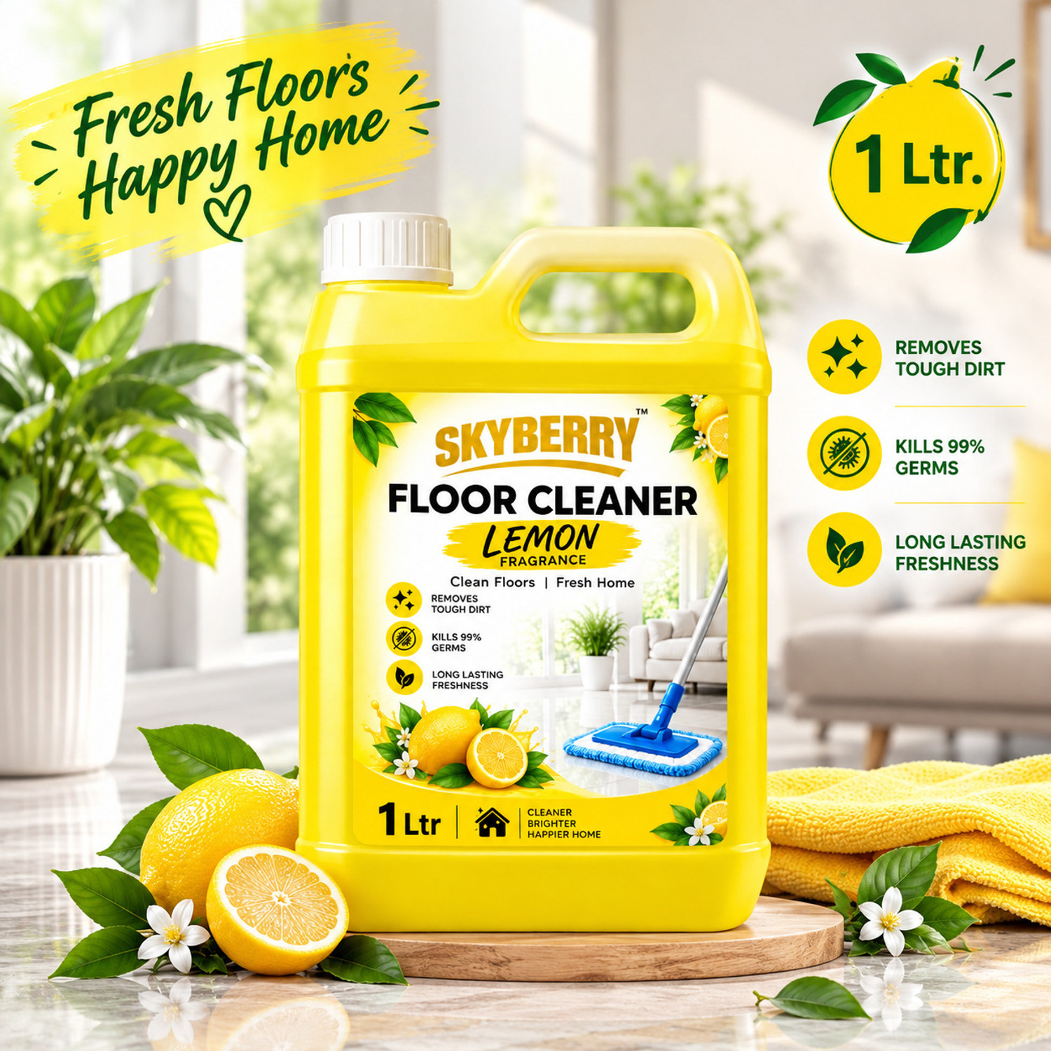 Image of skyberry Floor Cleaner Effective Action Liquid for Regular Floor Cleaning Lemon (1 L)