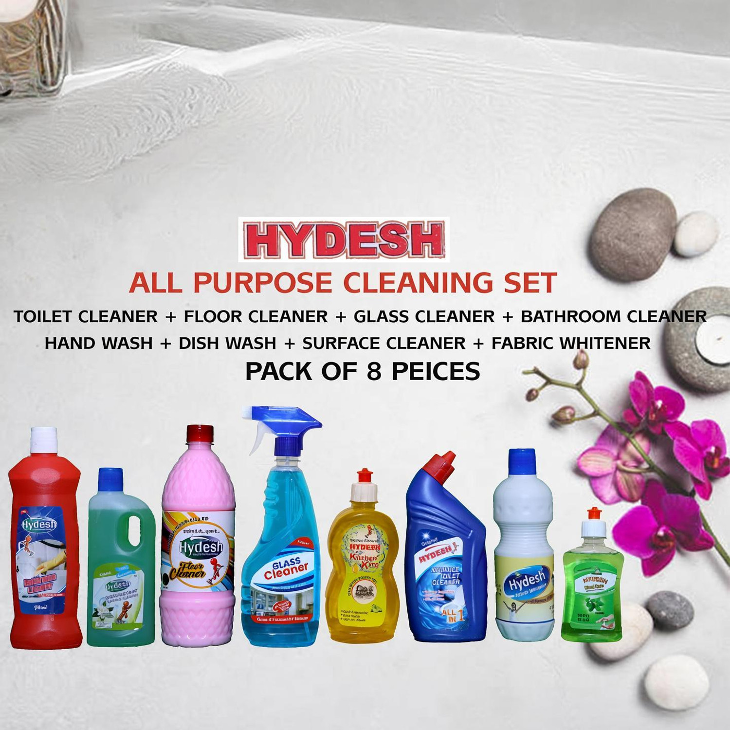 Image of hydesh Whitener, Hand & Dish Wash, Toilet, Surface, Floor, Glass & Bathroom Cleaner Floral