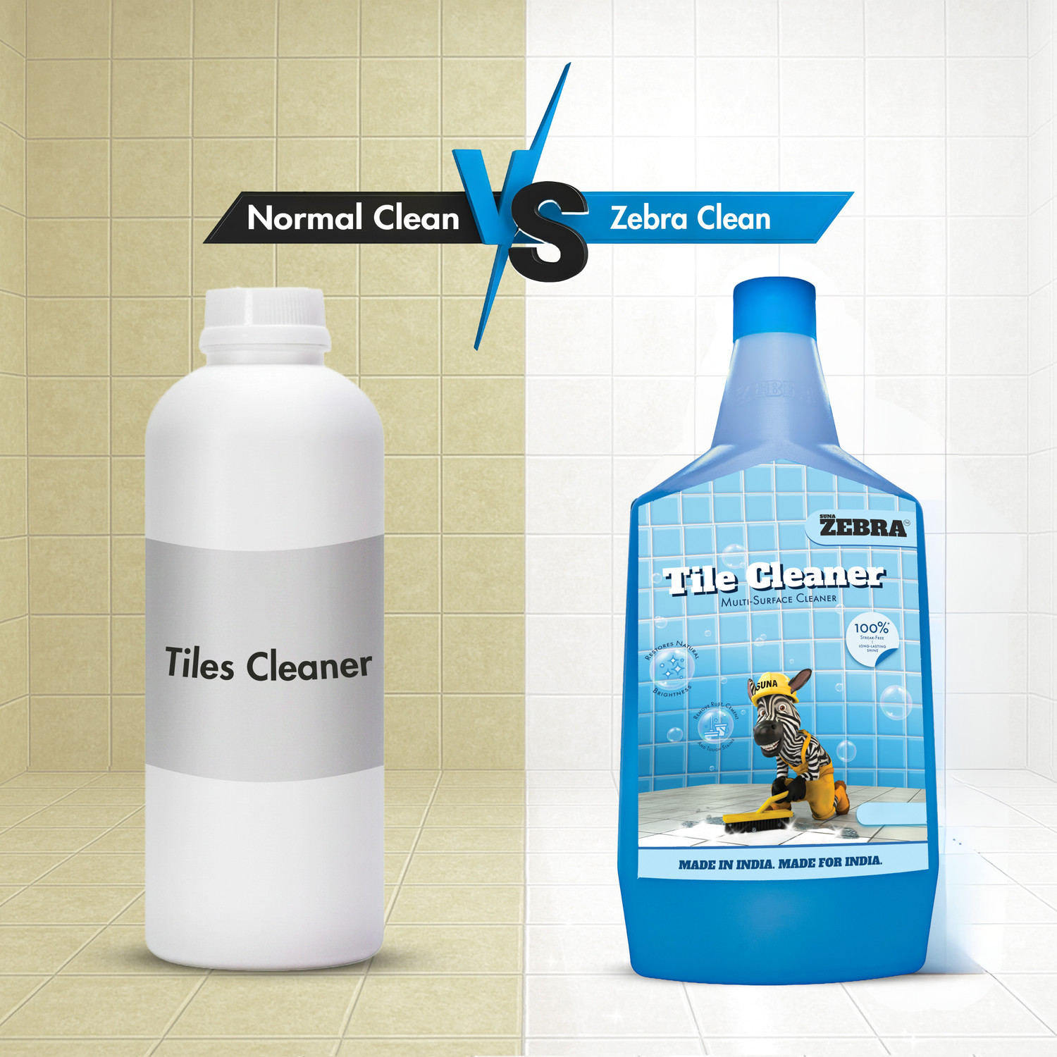 Image of suna zebra ZEBRA Tile Cleaner | Heavy-Duty Stain Remover for Tiles & Floors |(1 Litre) Fragrance free