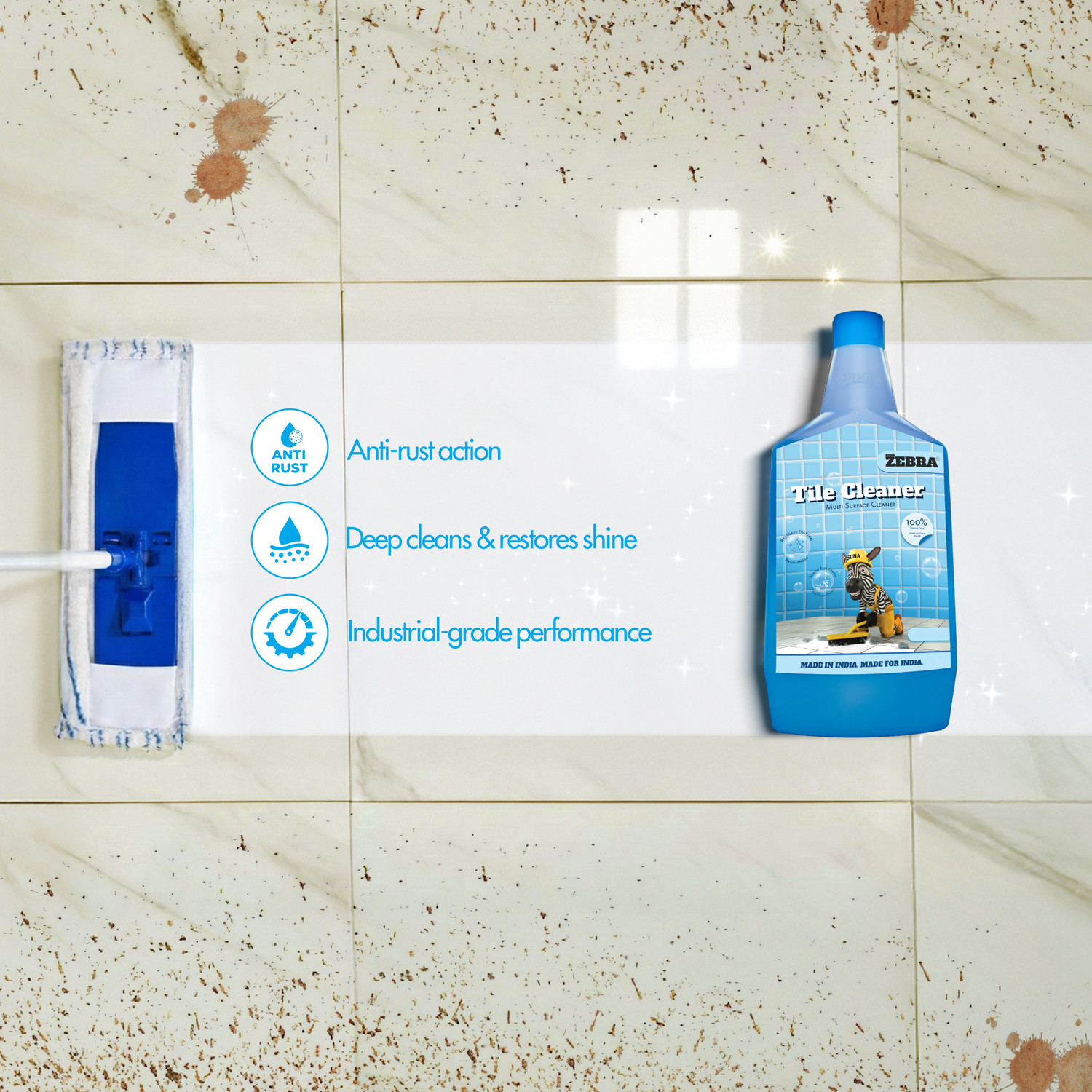 Image of suna zebra ZEBRA Tile Cleaner | Heavy-Duty Stain Remover for Tiles & Floors |(1 Litre) Fragrance free