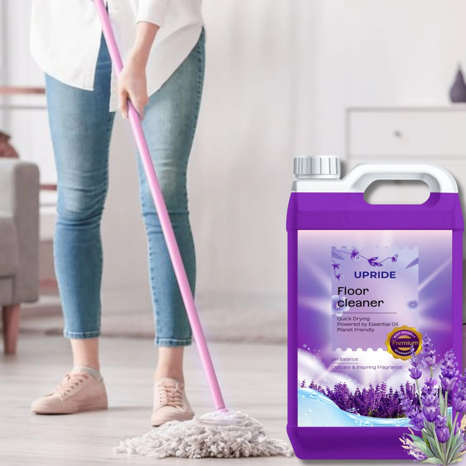 Image of Upride Kills 99.99% germs of Floor, Lavender Disinfectant Surface Cleaner Lavender