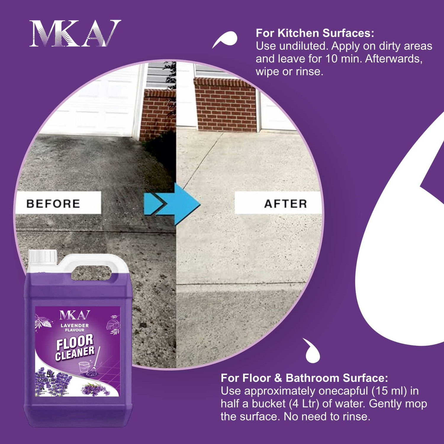 Image of MKAV Ultra Clean Floor & Bathroom Cleaner-Kills Germ, Safe on Tiles, Marble & Granite Lavender