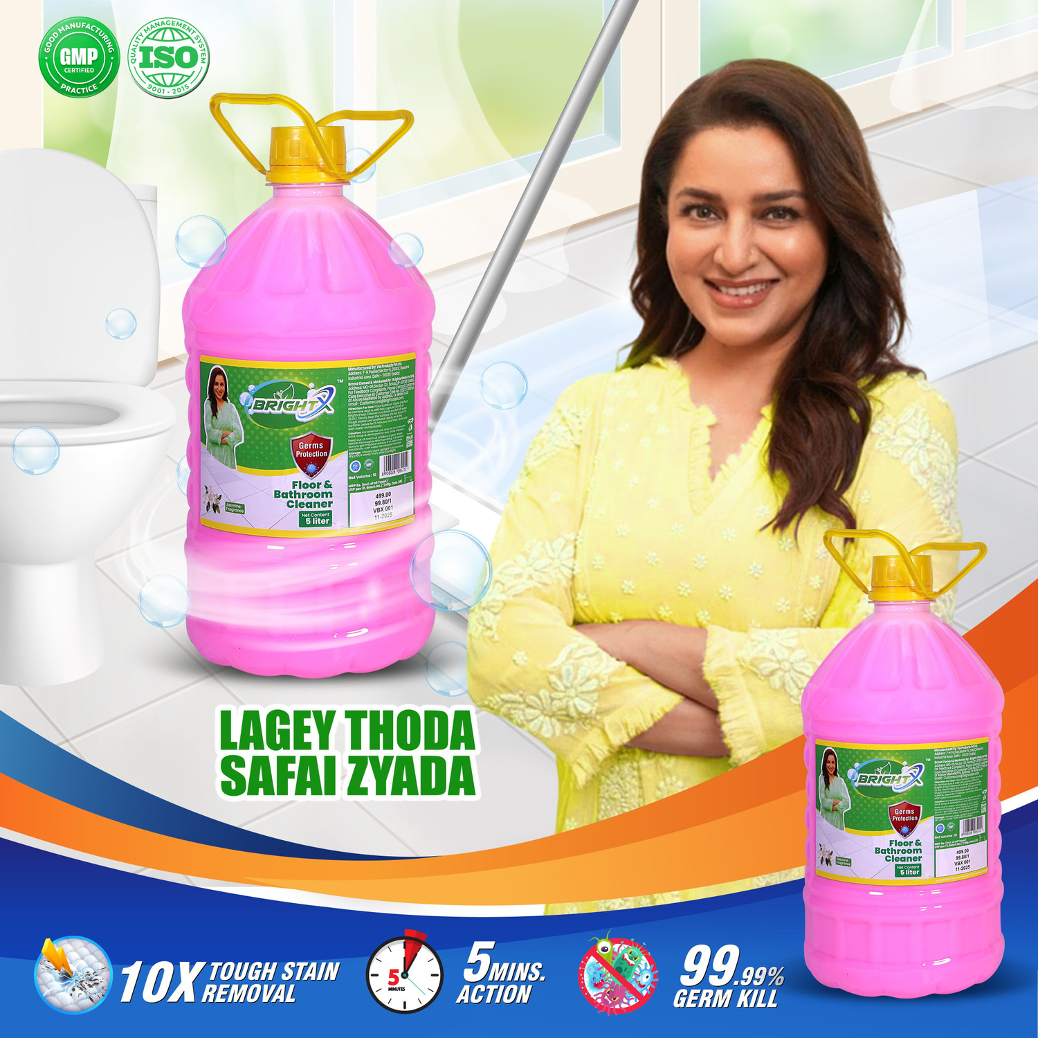 Image of Brightx Deep Cleaning Phenyl For Floor And Bathroom Cleaner Jasmine